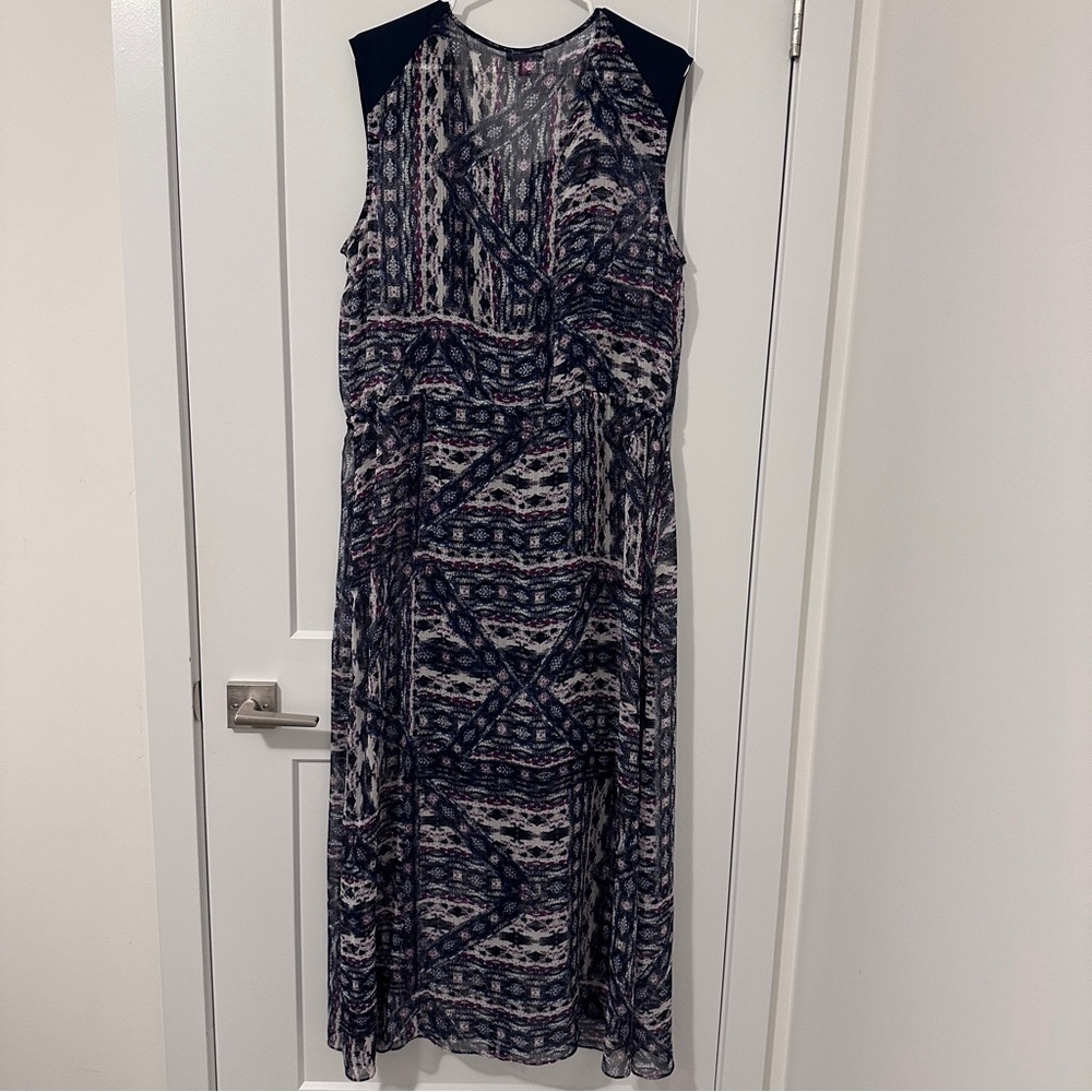 Vince Camuto Blue Purple Tribal Print Sheet Maxi Dress With Slip Size XL Women’s - Picture 5 of 9